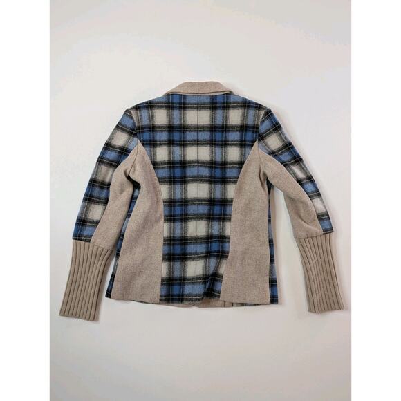 Sundance Sweater Blazer Womens 4 Mixed Media Blue Plaid Cable Knit Pockets - Picture 7 of 10